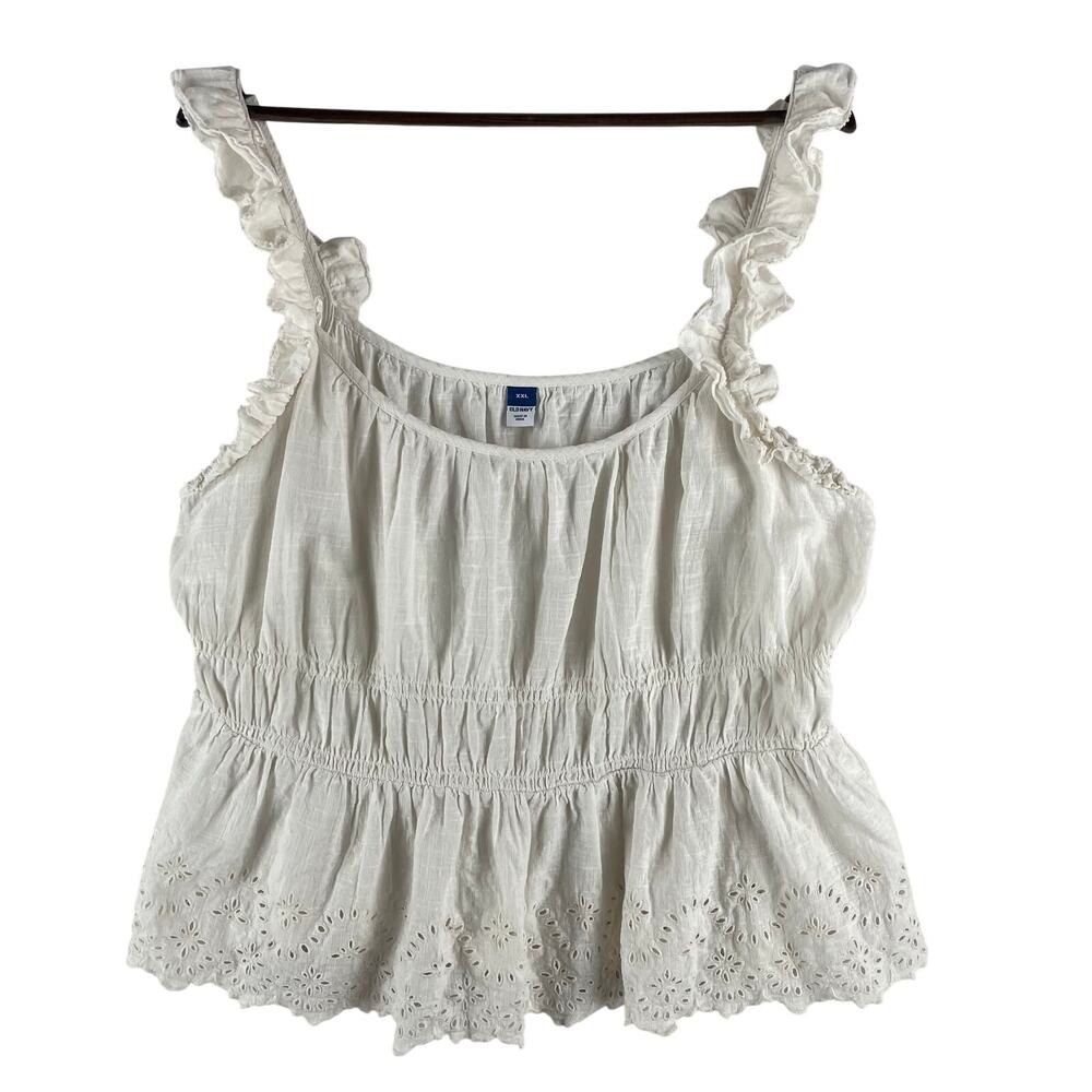 Old Navy Womens Ruffle Strap Eyelet Tiered Top XXL Cream White Cotton Babydoll